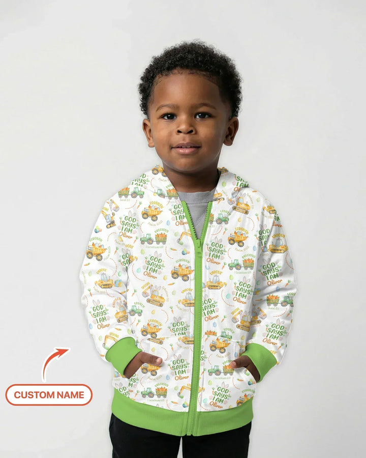 Happy Easter God Says I Am Custom Name Bamboo Zip Hoodie