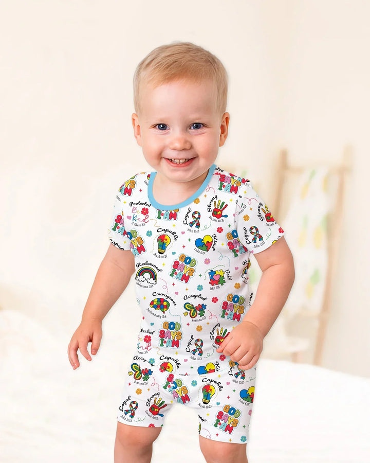 God Says I am Different Bamboo Two Piece Short Sleeve Shorts Pajama Set