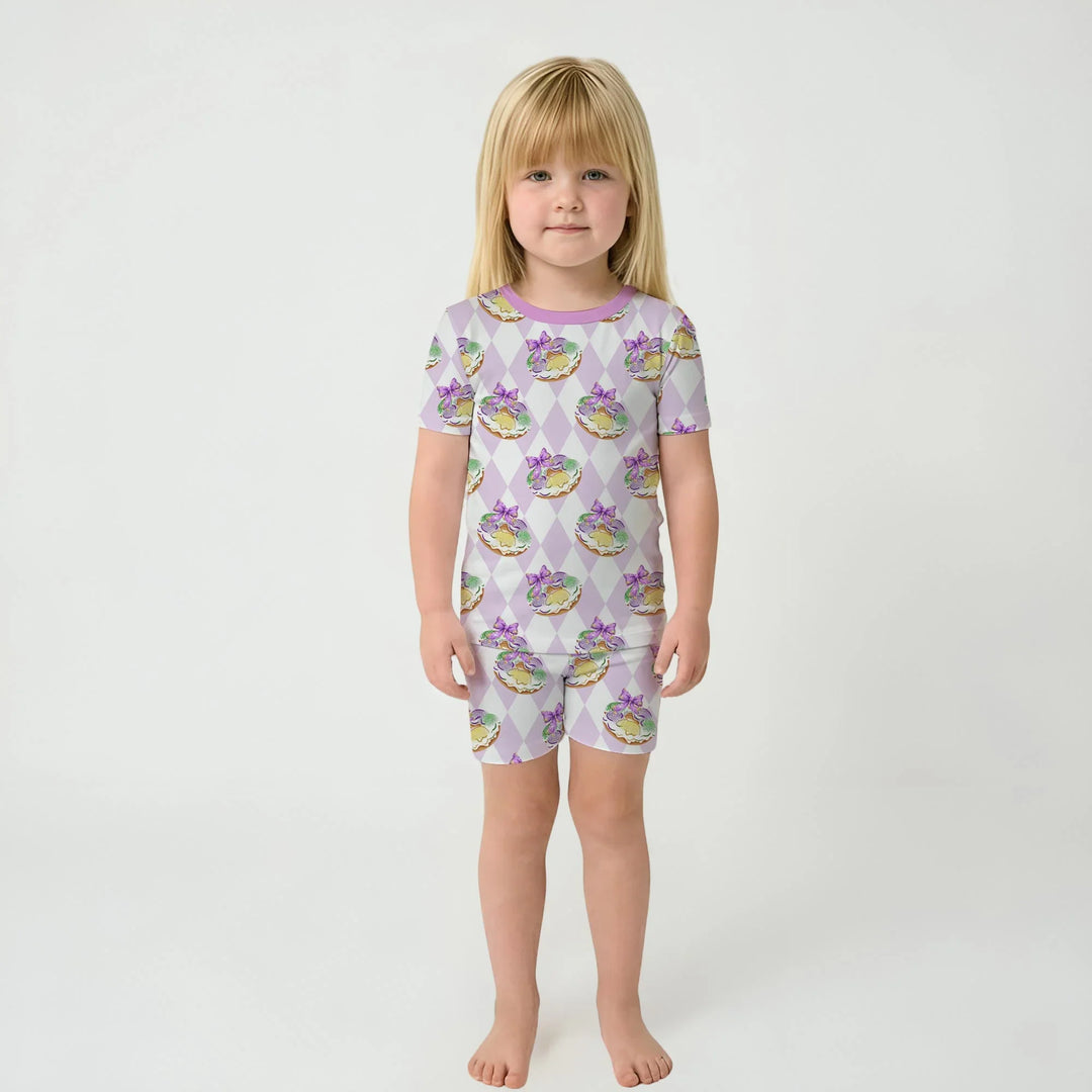 Mardi Gras Donut Bamboo Two Piece Short Sleeve Shorts Pajama Set