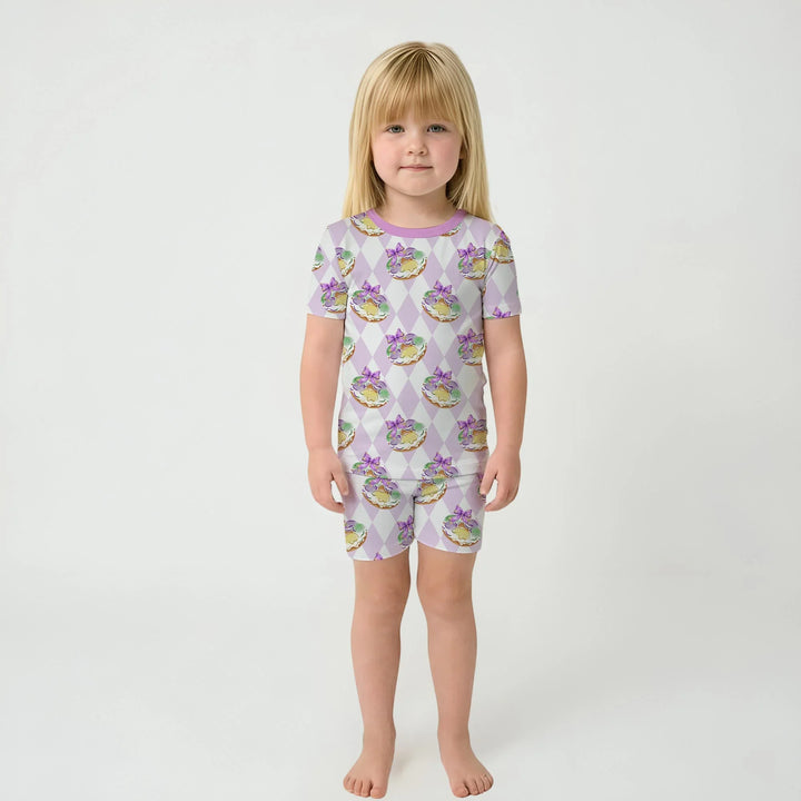 Mardi Gras Donut Bamboo Two Piece Short Sleeve Shorts Pajama Set