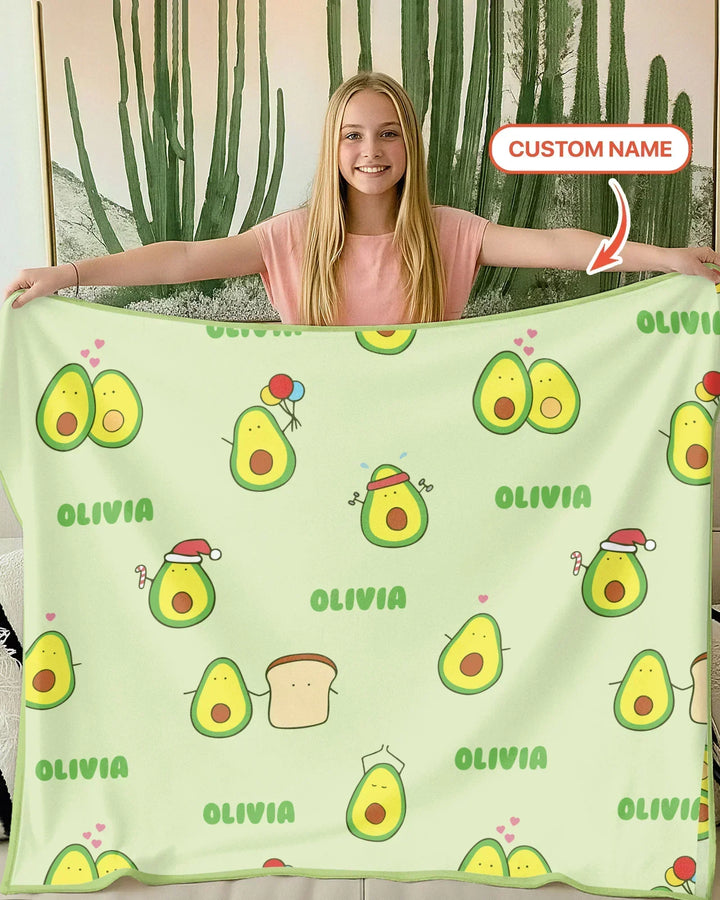 Custom Name Cute Avocado Bamboo Blanket