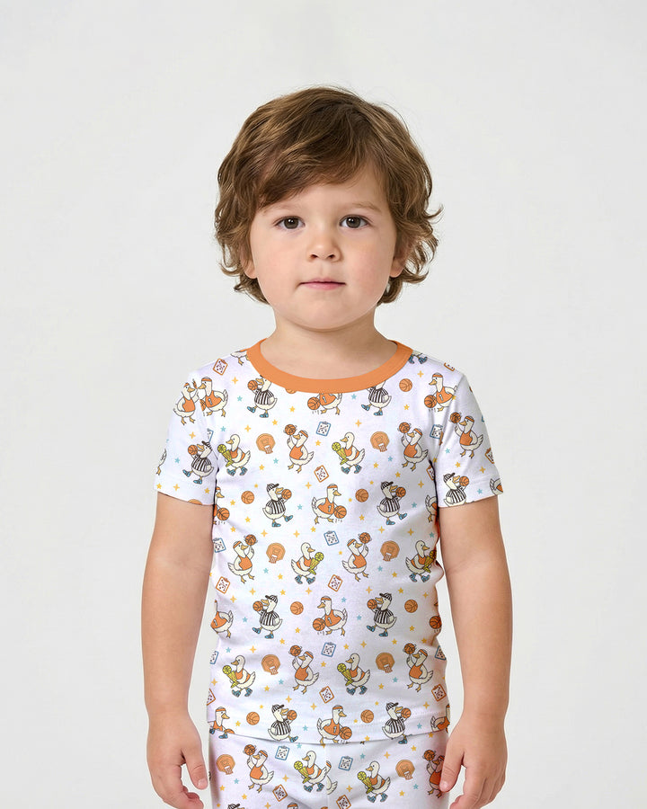 Silly Goose Playing Basketball Bamboo Two Piece Short Sleeve Shorts Pajama Set