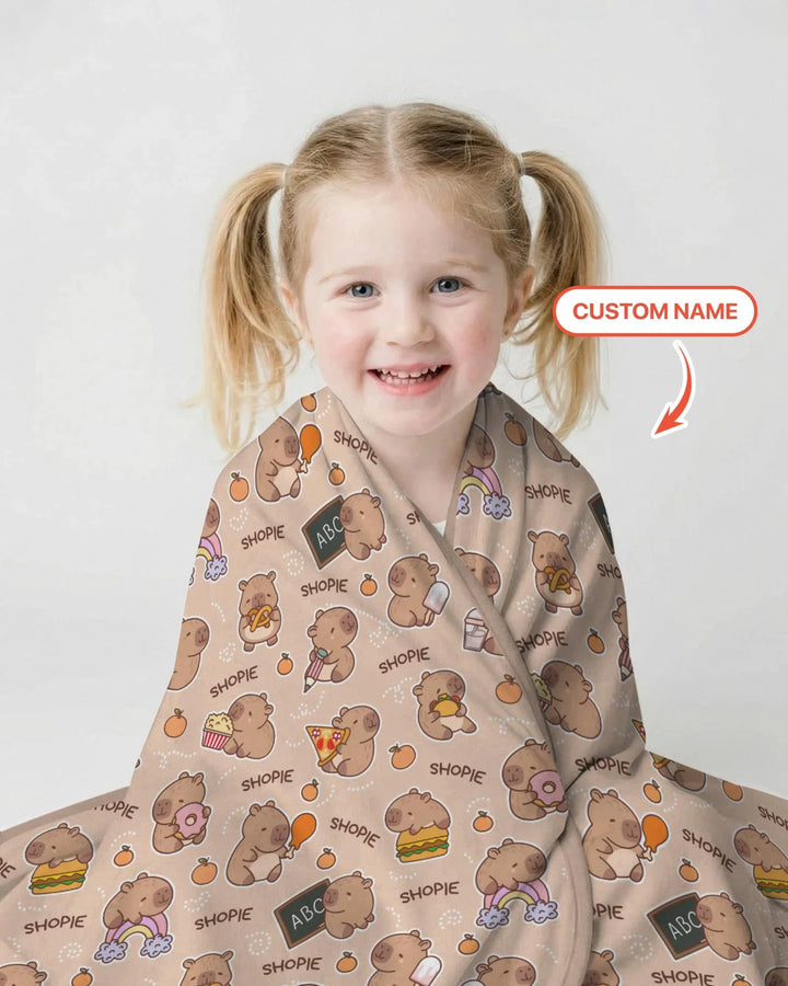 Custom Name Cute Capybara Bamboo Blanket