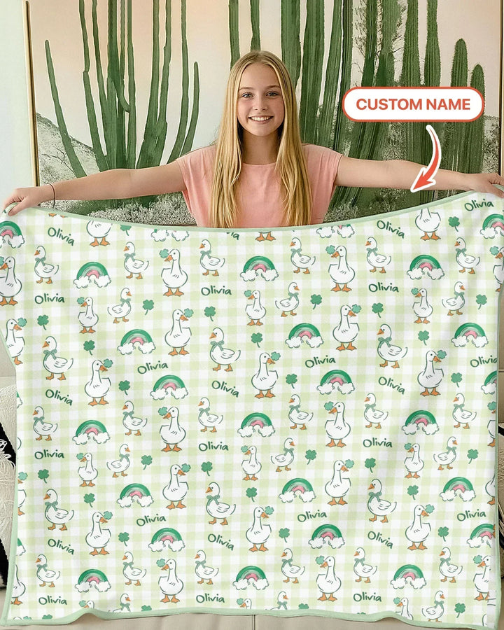Custom Name Lucky Ducks Bamboo Blanket