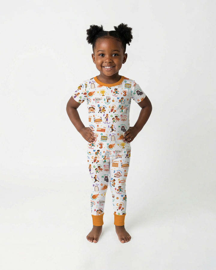 Basketball Alphabet Bamboo Two Piece Short Sleeve Pajama Set