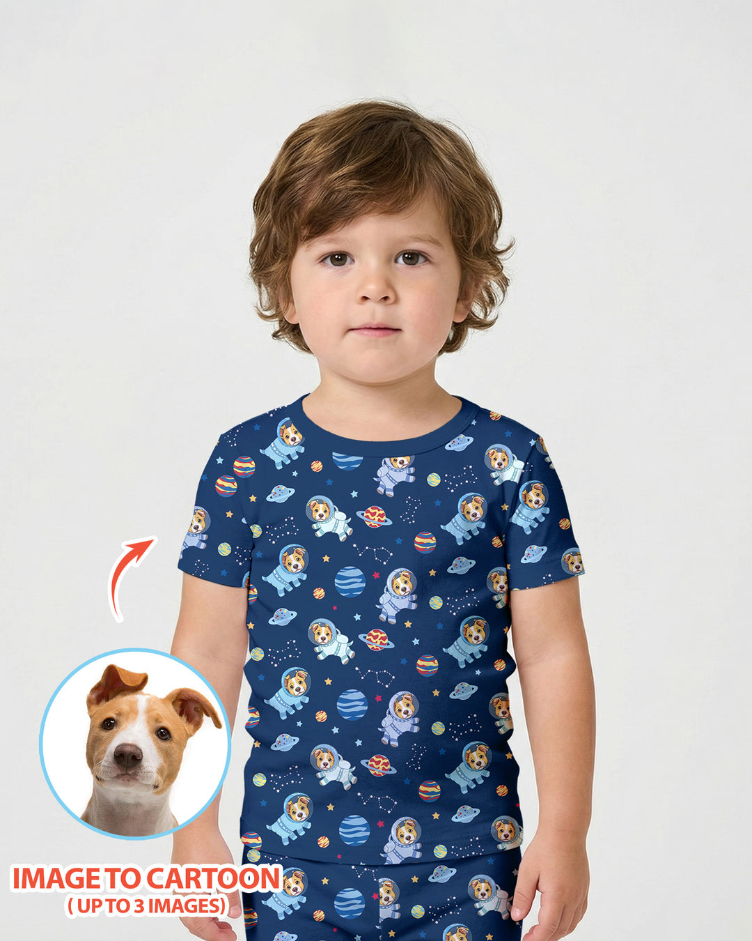 Astronaut Custom Pet Image Family Matching Bamboo Two Piece Short Sleeve Shorts Pajama Set