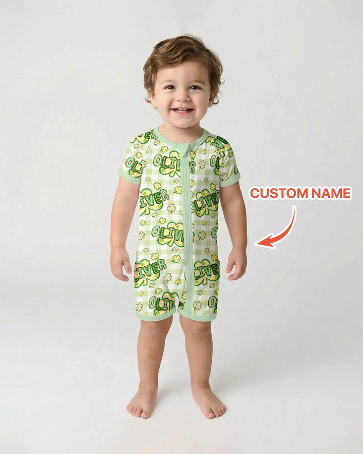 Lucky Shamrock Custom Name Bamboo Shorty Zippy