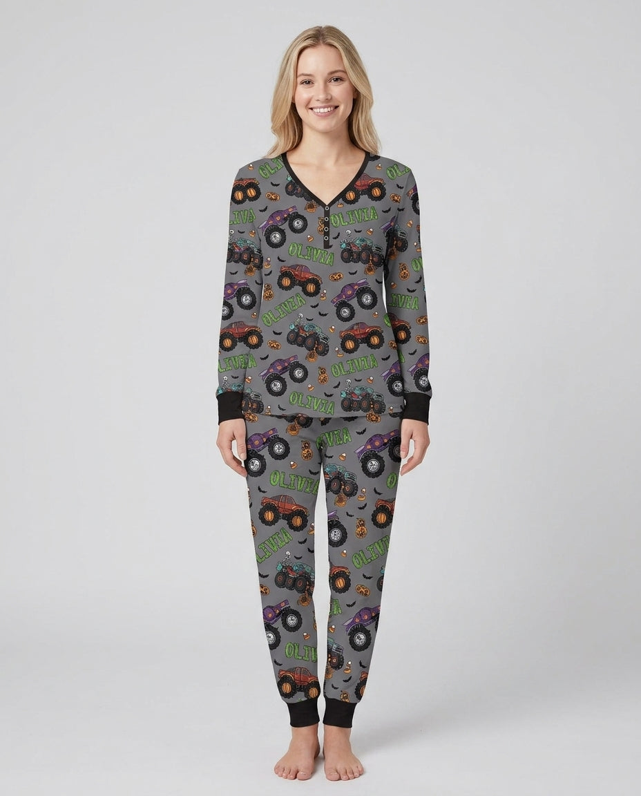Custom Name Haunted Monster Trucks  Bamboo Women Pajama Set