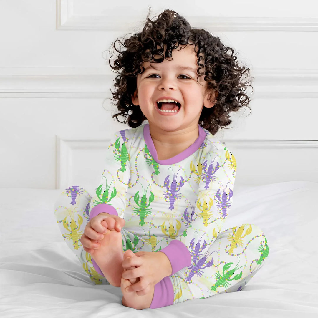 Mardi Gras Crawfish Family Matching Bamboo Two Piece Long Sleeve Pajama Set