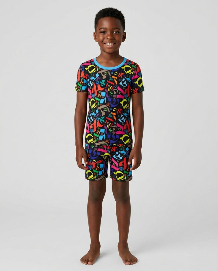 Hebrew Harmony Family Matching Bamboo Two Piece Short Sleeve Shorts Pajama Set