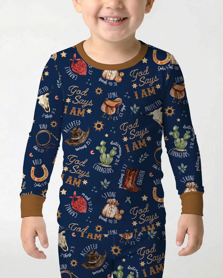 God Says I Am Western Faith Bamboo Two Piece Long Sleeve Pajama Set