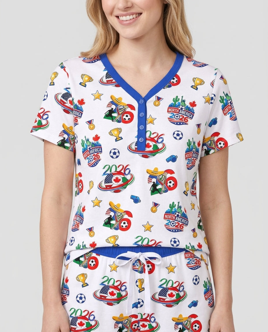 World Soccer North America 2026 Family Matching Bamboo Women Short Sleeve Short Pajama Set