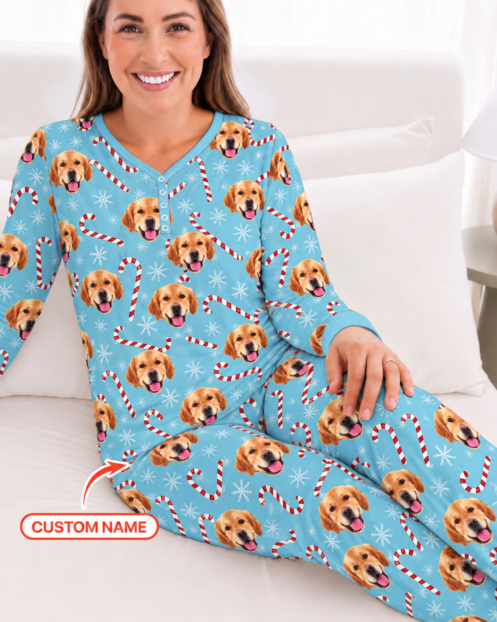 Custom Photo With Christmas Pattern Pajamas Bamboo Women Pajama Set