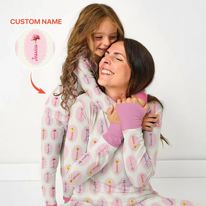 God Says I Am Birthmonth Flowers Custom Name Bamboo Two Piece Long Sleeve Pajama Set
