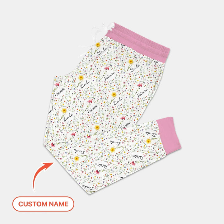 Birth Flower Custom Name Family Daughter Sister Bamboo Women Pajama Set