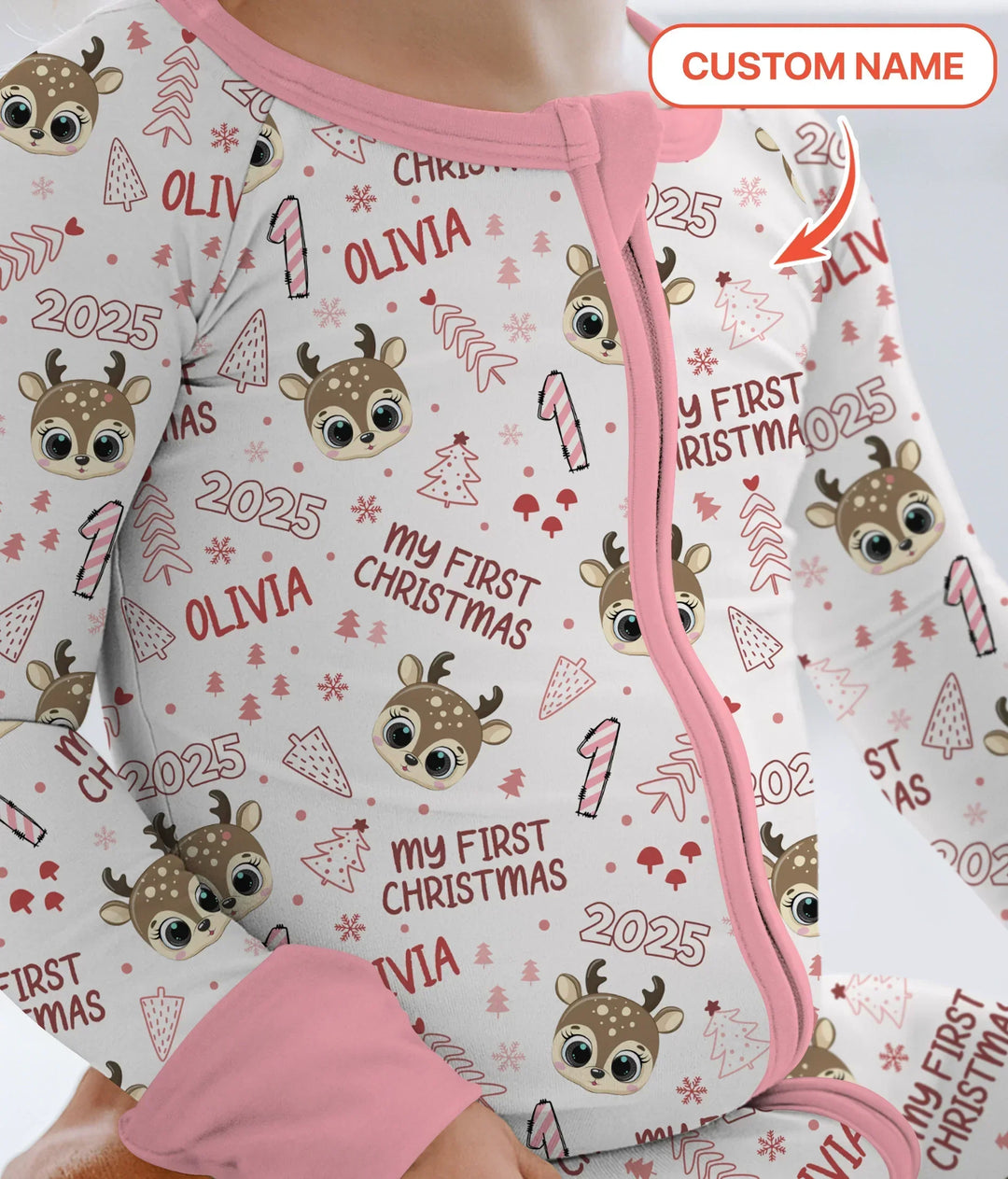 Custom Name Cute Reindeer My First Christmas Bamboo Convertible Zippy