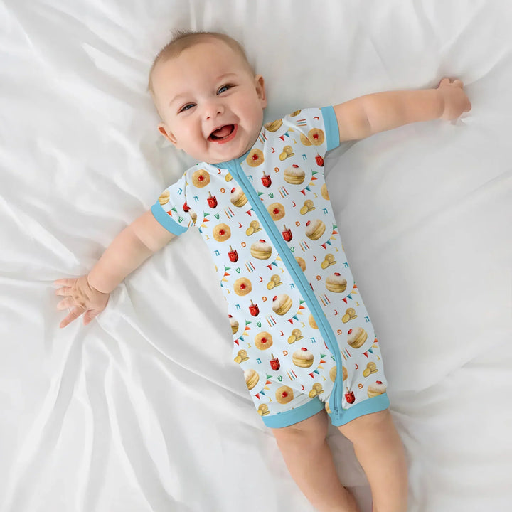 Hanukkah Donuts Shorty Zippy , Hanukkah Donuts Shorty Zippy - 0-3M / Blue