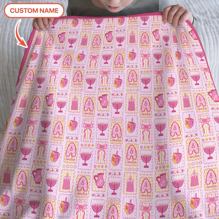 Custom Name Hanukkah Wonderland Bamboo Blanket