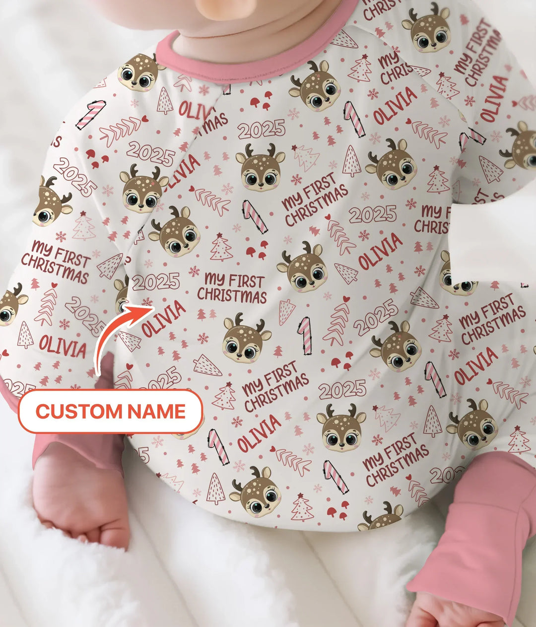 Custom Name Cute Reindeer My First Christmas Bamboo Convertible Zippy