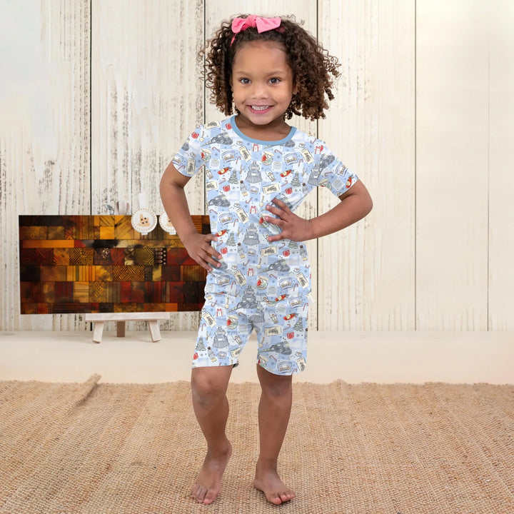 Christmas Train Bamboo Two Piece Short Sleeve Shorts Pajama Set