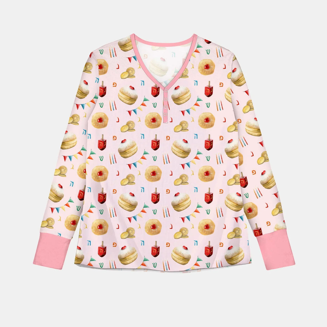 Hanukkah Donuts Women Pajama Set , Hanukkah Donuts Women Pajama Set - Only Shirt / S / Pink