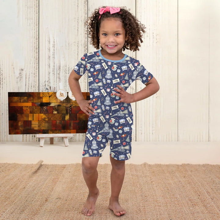 Christmas Train Bamboo Two Piece Short Sleeve Shorts Pajama Set
