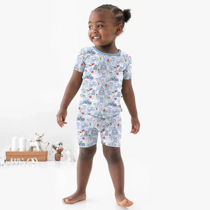 Christmas Train Bamboo Two Piece Short Sleeve Shorts Pajama Set