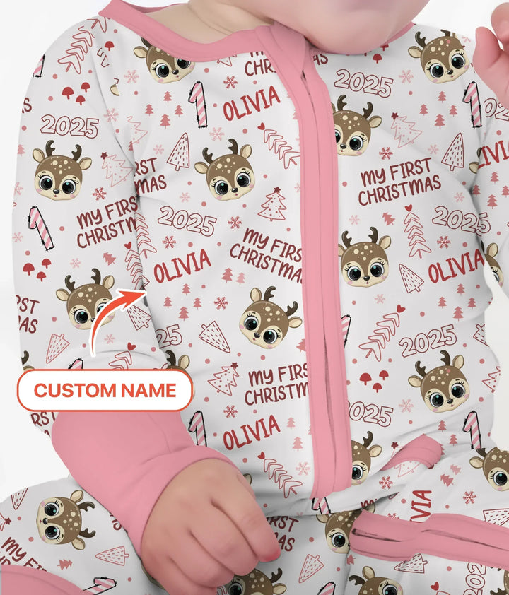 Custom Name Cute Reindeer My First Christmas Bamboo Convertible Zippy