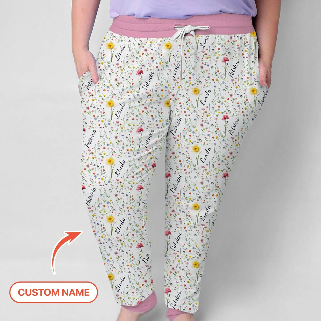 Birth Flower Custom Name Family Daughter Sister Bamboo Women Pajama Set