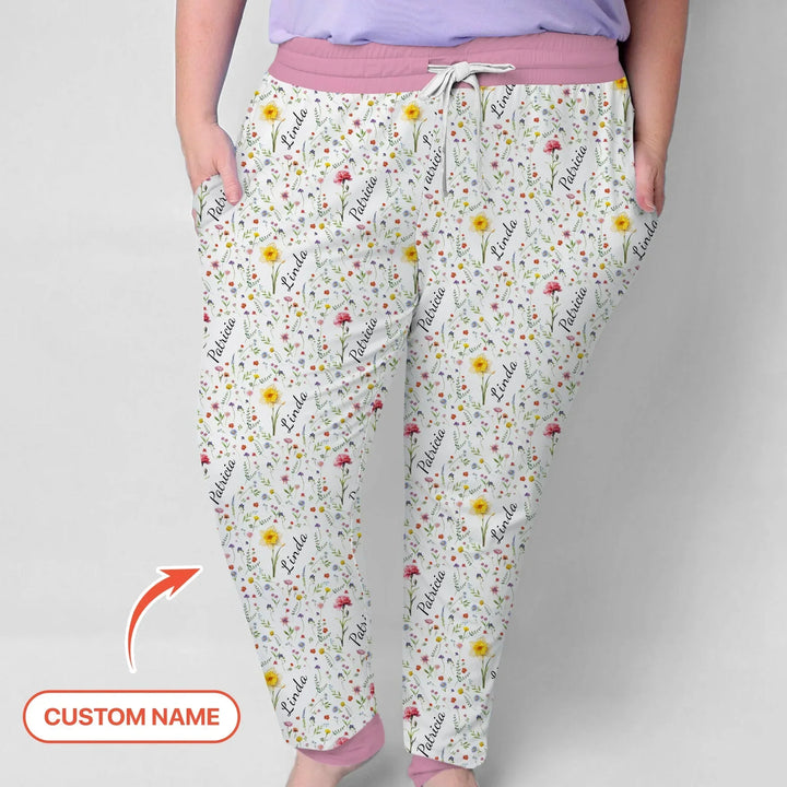 Birth Flower Custom Name Family Daughter Sister Bamboo Women Pajama Set