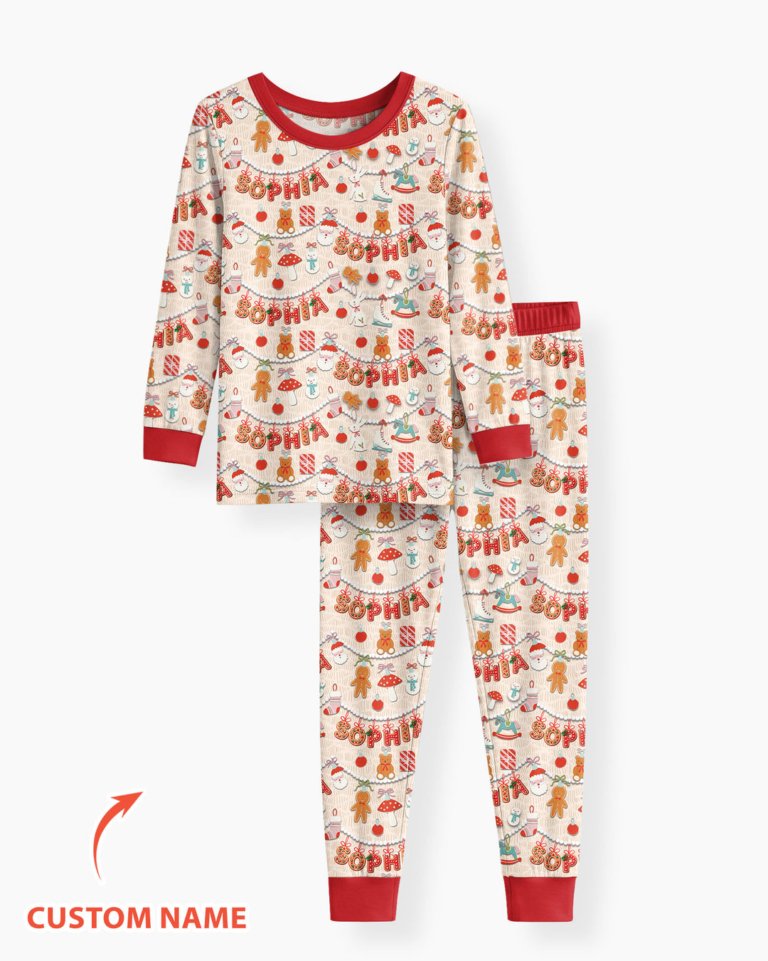 Merry Gingerbread Custom Name Bamboo Two Piece Long Sleeve Pajama Set