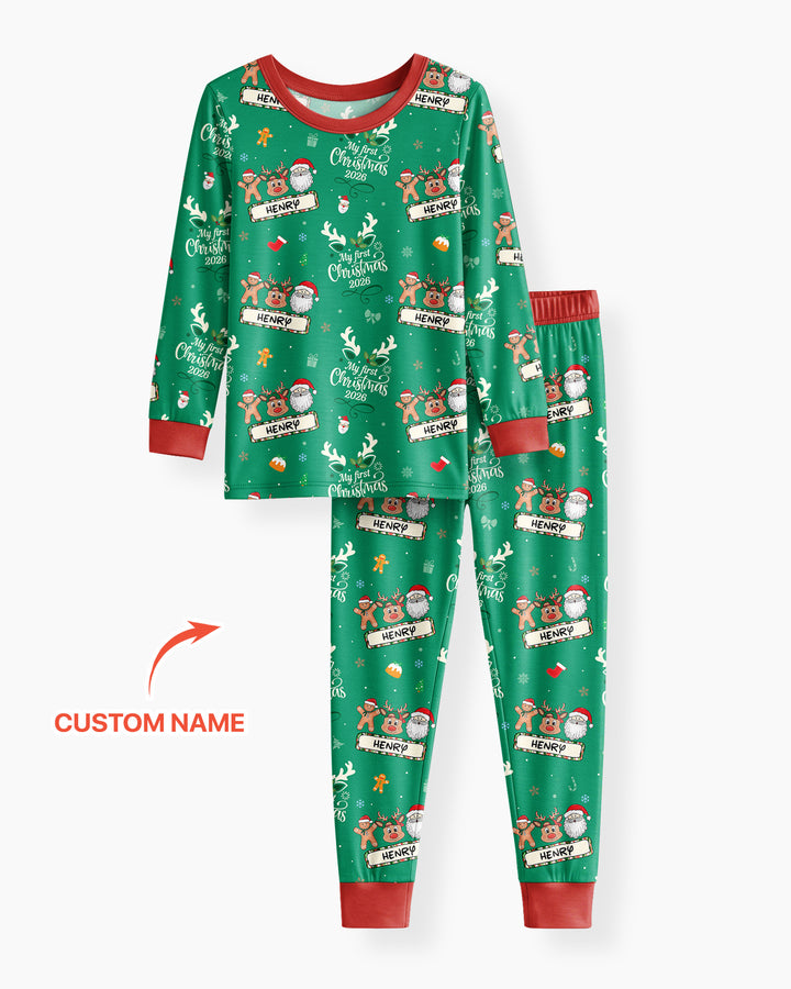 Custom Name Merry Christmas My Deer 2026 Bamboo Two Piece Long Sleeve Pajama Set