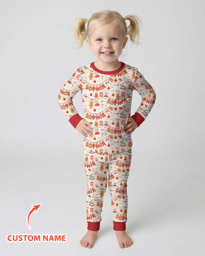 Merry Gingerbread Custom Name Bamboo Two Piece Long Sleeve Pajama Set