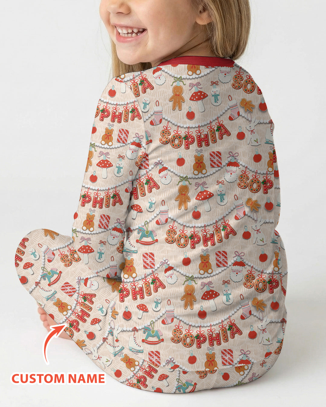 Merry Gingerbread Custom Name Bamboo Two Piece Long Sleeve Pajama Set