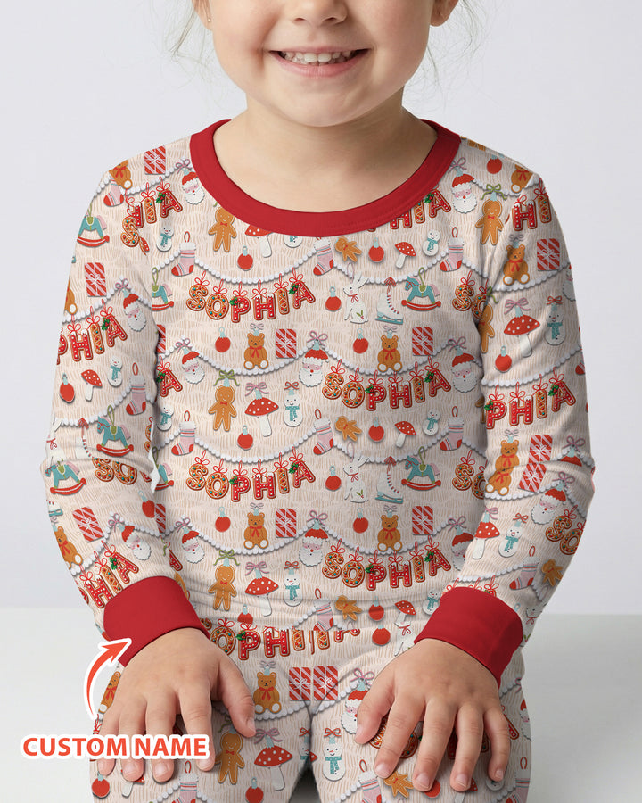 Merry Gingerbread Custom Name Bamboo Two Piece Long Sleeve Pajama Set