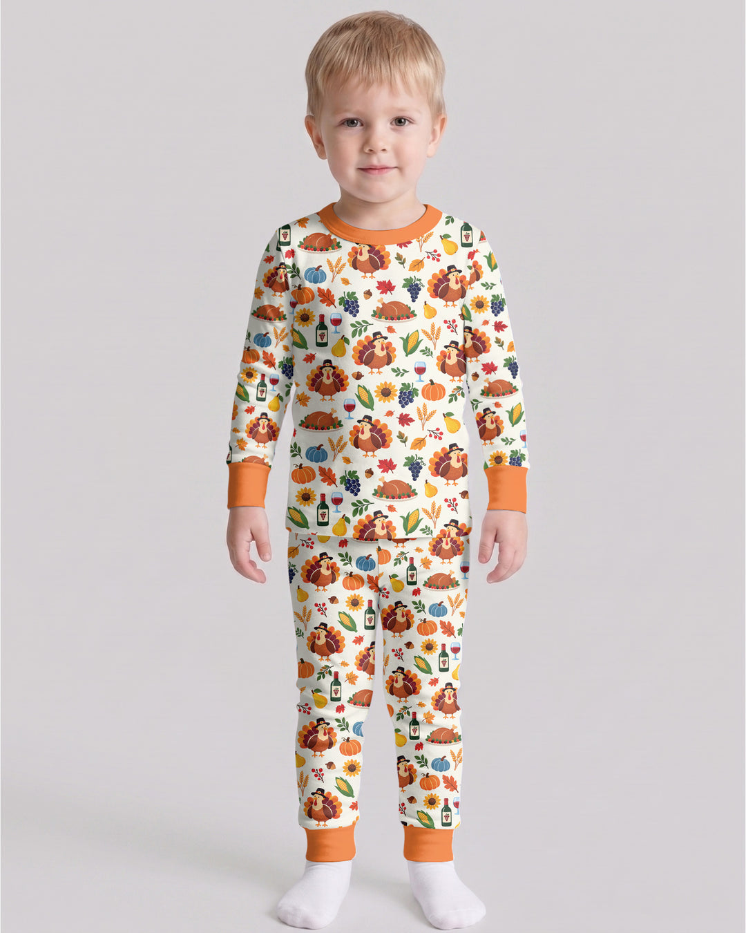 Thanksgiving Turkey Wine Harvest Bamboo Two Piece Long Sleeve Pajama Set