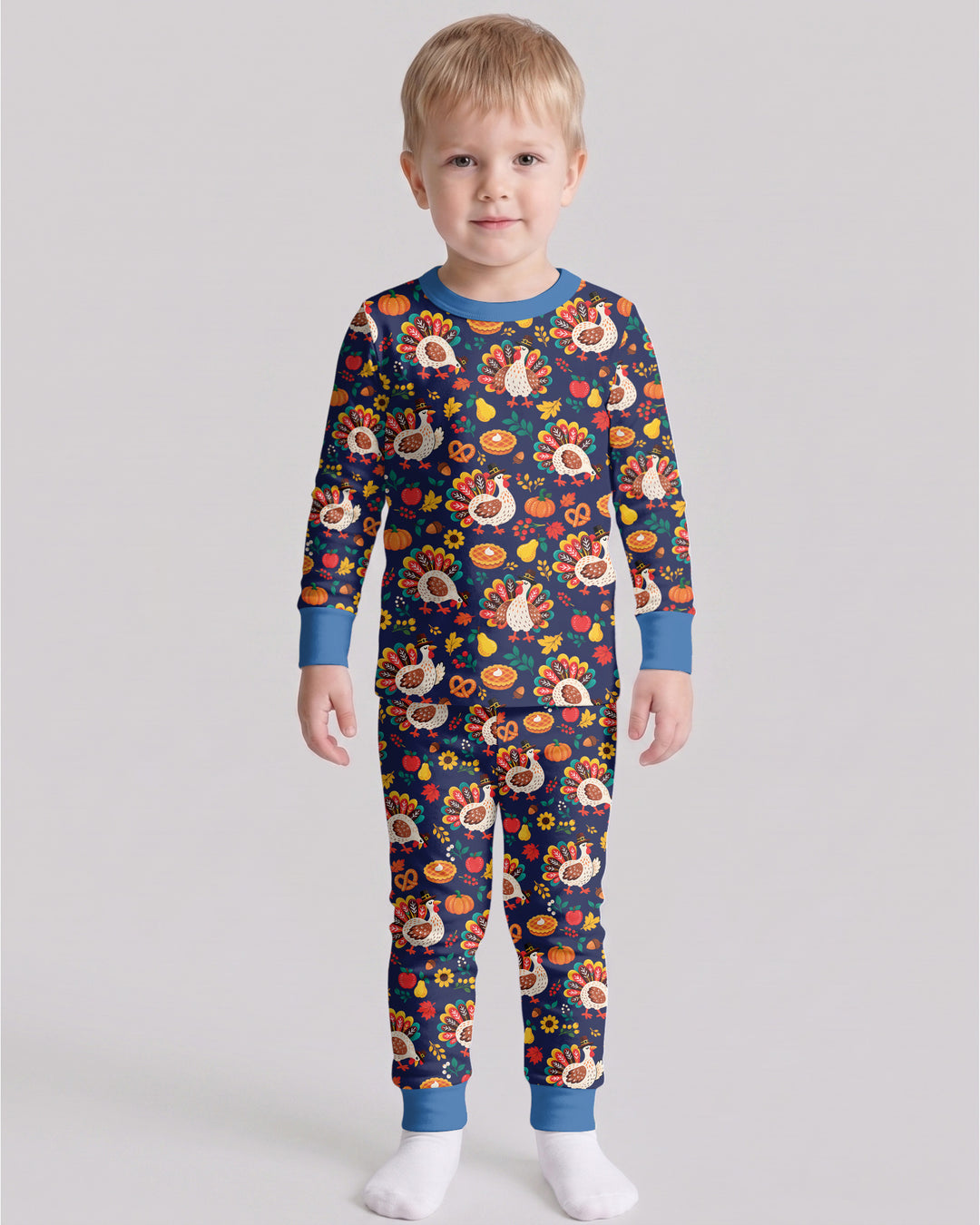 Festive Turkey Fall Harvest Bamboo Two Piece Long Sleeve Pajama Set