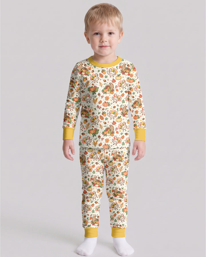 Thanksgiving Turkey Sketch Bamboo Two Piece Long Sleeve Pajama Set