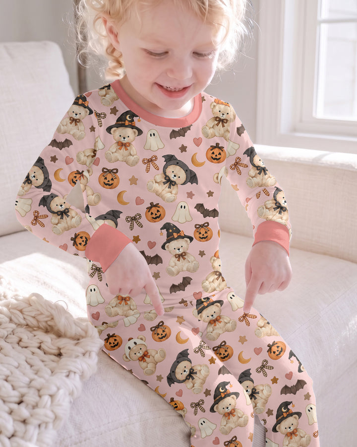 Cozy Coquette Teddy Bear Halloween Bamboo Two Piece Long Sleeve Pajama Set