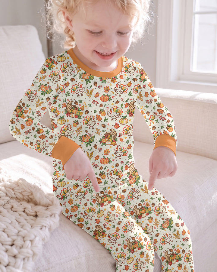 Thanksgiving Turkey Sketch Bamboo Two Piece Long Sleeve Pajama Set