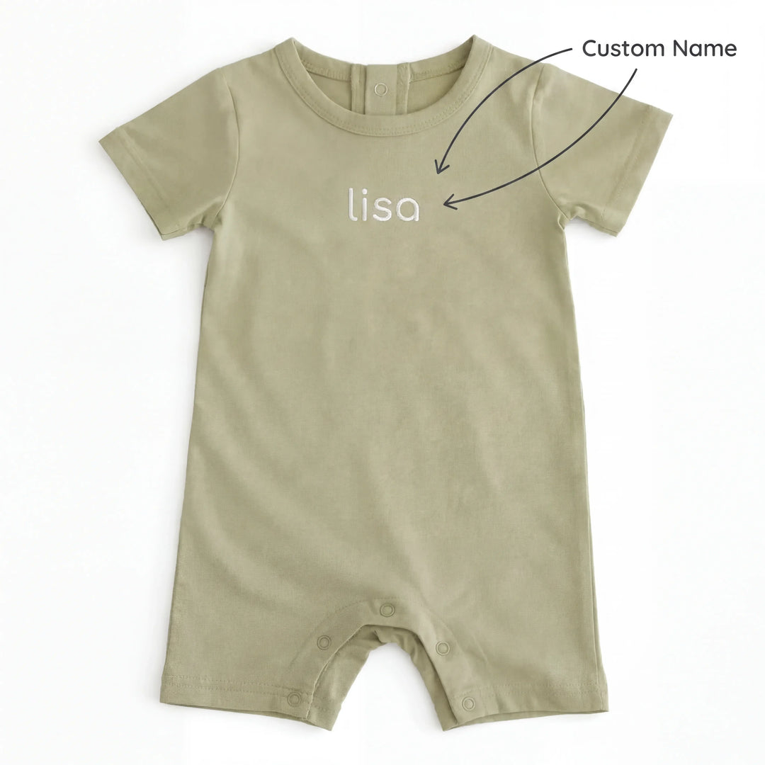 Custom Name Solid Bamboo Short Sleeve Snap Romper