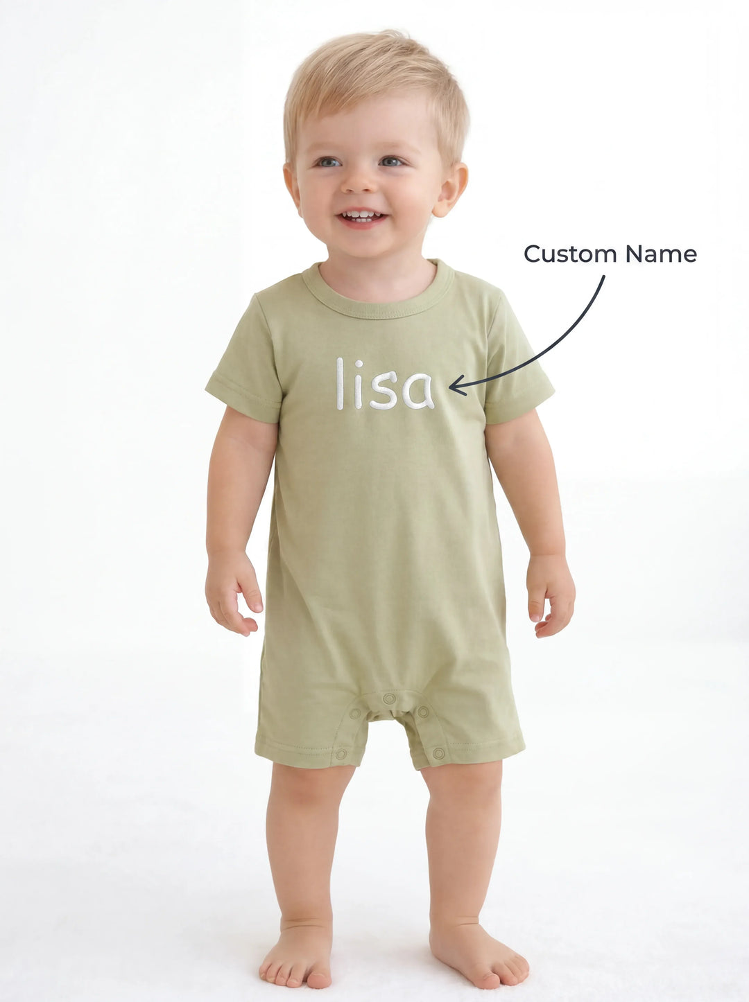 Custom Name Solid Bamboo Short Sleeve Snap Romper