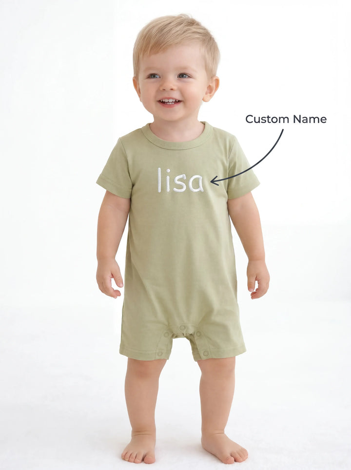 Custom Name Solid Bamboo Short Sleeve Snap Romper