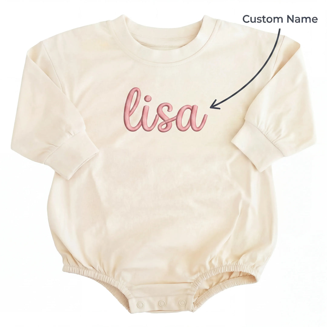 Custom Name Bamboo Long Sleeve Bubble Romper