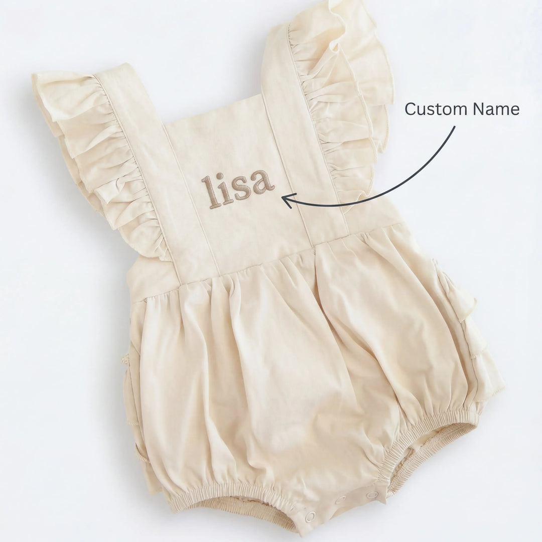 Custom Name Bamboo Cross Back Ruffle Bubble Romper