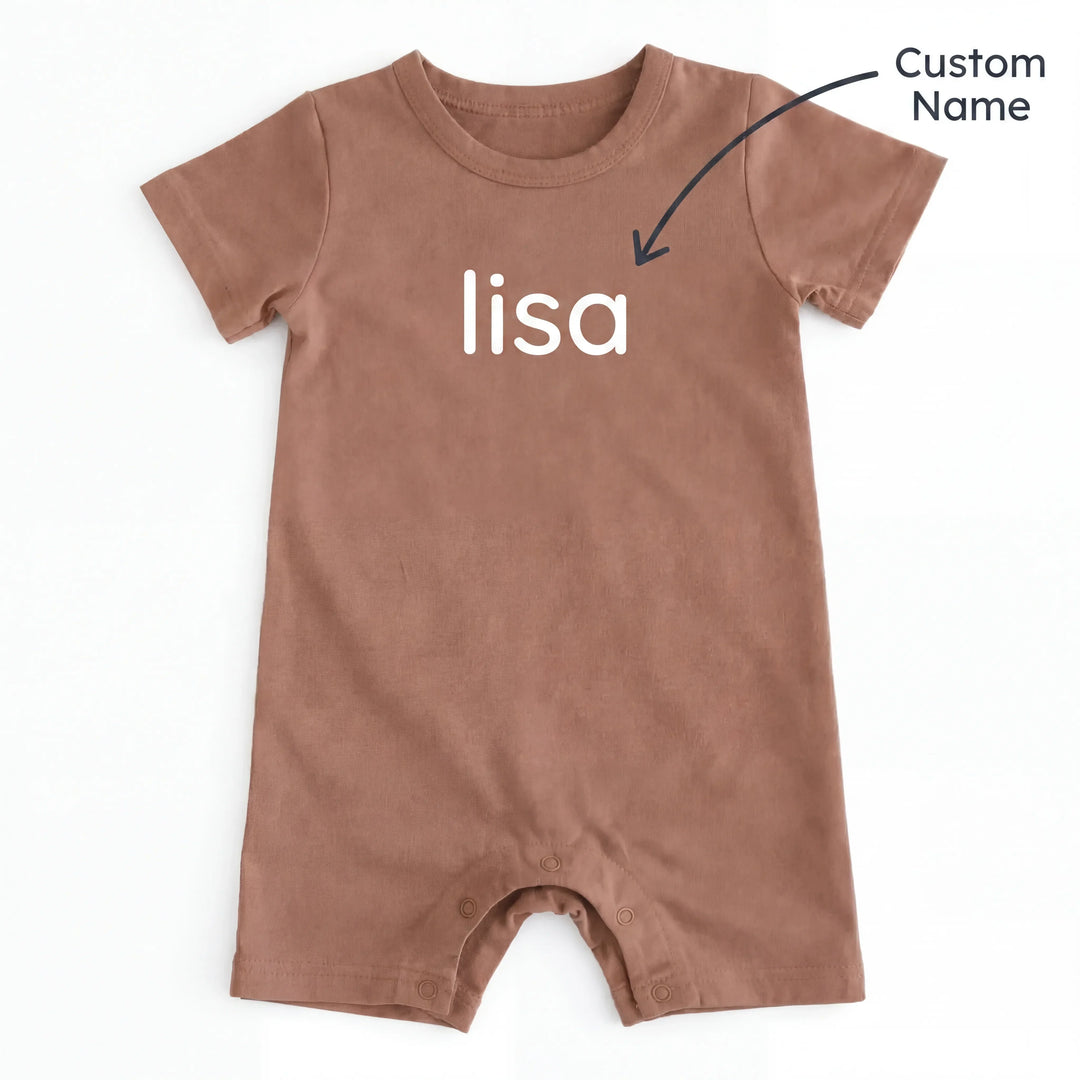 Custom Name Solid Bamboo Short Sleeve Snap Romper