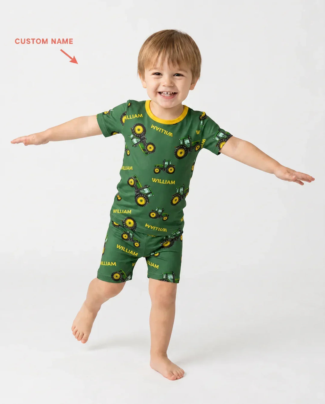 Custom Name Green Tractors Matching Daddy & Me Bamboo Two Piece Short Sleeve Shorts Pajama Set