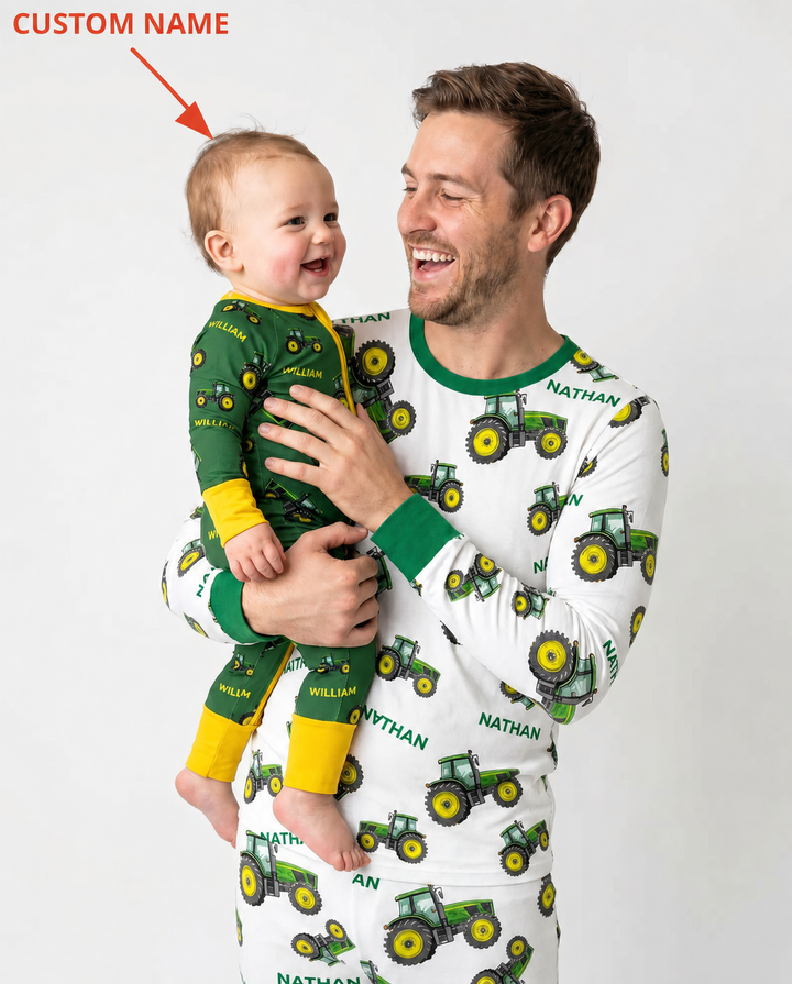 Custom Name Green Tractors Matching Daddy & Me Bamboo Convertible Zippy