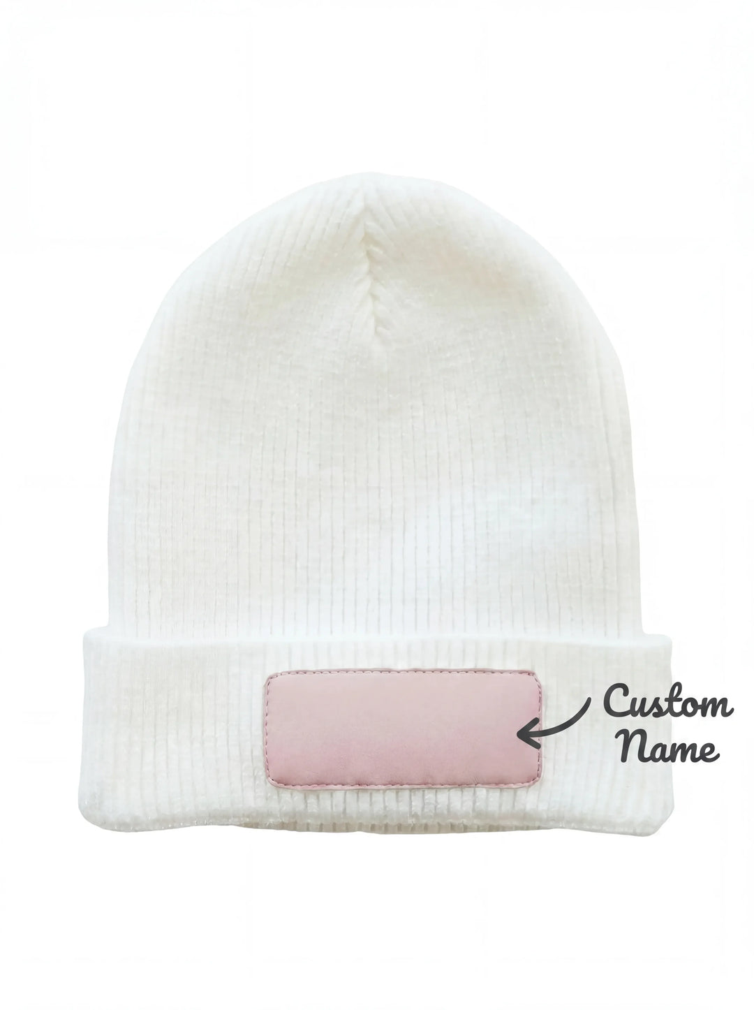 Custom Name Solid Color Leather Patch Beanie