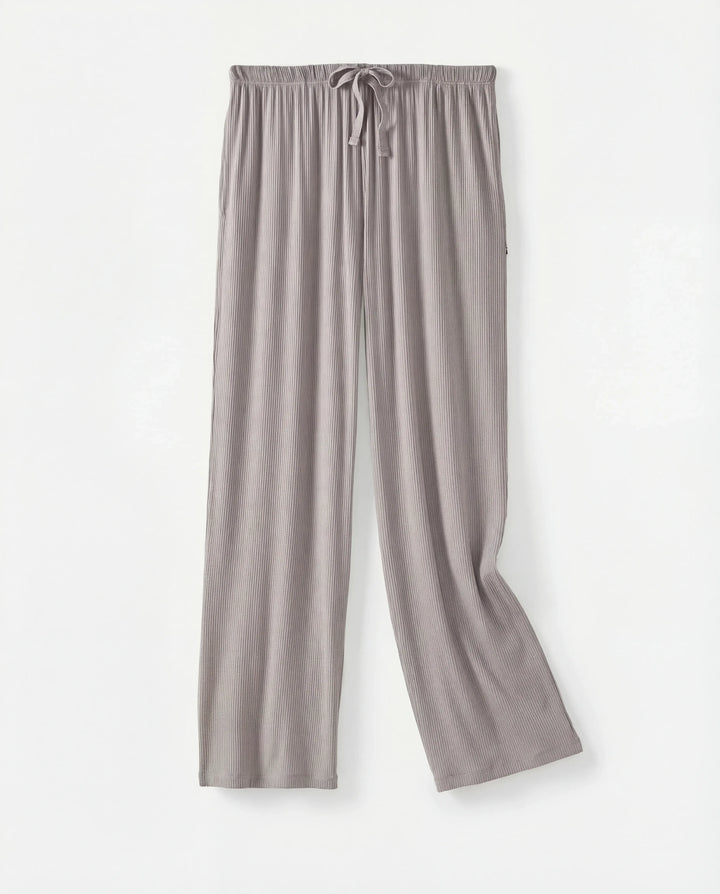 Dove Gray Bamboo Ribbed Wide Leg Pant